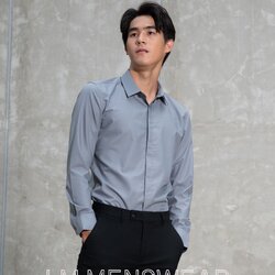เสื้อเชิ้ตคอปกธรรมดา ซ่อนกระดุม สีเทาเข้ม (Dark Grey Shirt - Standard Collar - Hidden Button)