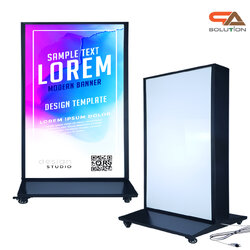 ตู้ไฟ LED ตั้งพื้น มีล้อเลื่อน ขนาด 100x150 cm.พร้อมแผ่นอะคริลิค 2 แผ่น โชว์งานพิมพ์ 2 ด้าน เหมาะกับภายนอกอาคาร