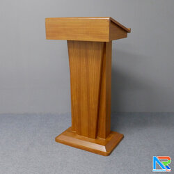 โพเดียมไม้ สีสัก ทรงโมเดิร์น TOP เอียง ขนาด (W)58 x (L)46 cm. สูง 114 cm. พร้อมตู้ใส่ของ มีกุญแจล็อค