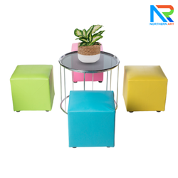 เช่าชุดโต๊ะกลม Top กระจก บอดี้และฐาน สแตนเลสเกรด 304 พร้อมเก้าอี้ 4 ตัว (เก้าอี้มีหลายแบบให้เลือก)