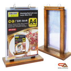 เมนูสแตนไม้ ตั้งโต๊ะ D8 ขนาดA4 ไม้จริงสีสักพร้อมห่วง 2 อันและซอง 5 ซอง โชว์งานพิมพ์ 2 ด้าน