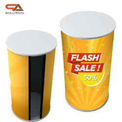 เคาน์เตอร์ออกบูธ ทรงกลม TOPไม้สีขาว (W)50 x (H)94.5 cm. ถอดประกอบได้ เคลื่อนย้ายสะดวก พร้อมกระเป๋าสีดำ 1 ใบ