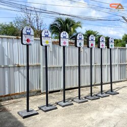 ป้ายรถบัส ป้ายรถประจำทาง โครงสร้างเหล็กพ่นสีดำทั้งชุด ขนาด (W)40 x (H)226 cm.