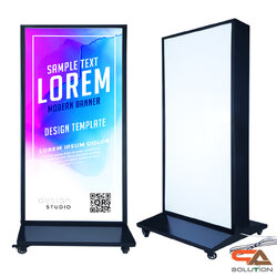 ตู้ไฟ LED ตั้งพื้น ฐาน SLOPE พร้อมล้อเลื่อน ขนาด 100x200 cm.พร้อมแผ่นอะคริลิค 2 แผ่น โชว์งานพิมพ์ 2 ด้าน เหมาะกับภายนอกอาคาร