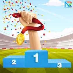 แท่นยืนรับรางวัล 1-2-3 ขนาด (W)210 x (D)50 x (H)50 cm. โครงเหล็ก ทำสีฟ้า พร้อมตัวเลข 1-2-3 สีขาว