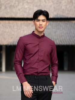 เสื้อเชิ้ตคอจีน สีเลือดหมู (Maroon Shirt - Mandarin Collar)