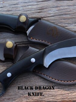 มีดพกทรงคลาสสิค BLACK DRAGON ใบรมดำ ด้ามไม้อย่างดี ขนาด 8.5 นิ้ว พร้อมซองหนัง