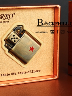 ไฟแชคทองเหลืองแท้ ZORRO Lighter รุ่น Z506 สีทองเหลืองรมดำดาวแดง คลาสสิค ของแท้ 100%