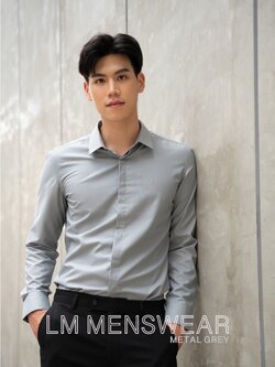 เสื้อเชิ้ตคอปกธรรมดา ซ่อนกระดุม สีเทาเมทัล (Metal Grey Shirt - Standard Collar - Hidden Button)