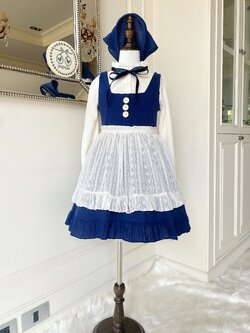 ชุดคอสเพลย์ ชุดประจำชาติเยอรมัน (German) เด็กหญิงโทนน้ำเงินตุ่นพร้อมผ้าคาดผม ชุดยุโรปโบราณ