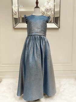 เดรสออกงานราตรียาวแขนกุด สีเขียวอมเทาเมทาลิคสีสวยแพง เรียบหรูผู้ดีที่สุด