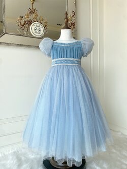 ชุดเจ้าหญิงเอลซ่าแขนตุ๊กตาสีฟ้าคราม รุ่นไฮพรีเมี่ยม ดีเทลลายปักดิ้นเงินรอบเอวสุดหรู