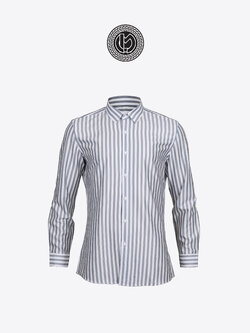 เสื้อเชิ้ตลายทางสีเทาขาว Grey White Striped Shirt (Standard Collar)