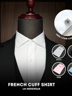 French Cuff Shirt เสื้อเชิ้ตเฟรนช์คัฟ ใส่กระดุมข้อมือคัฟลิงก์ Cufflinks สีขาว ปก Spread Collar (แถมฟรี Cufflink 1 คู่)