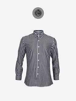 เสื้อเชิ้ตลายทางสีดำขาว Black-White Stripped Shirt (Standard Collar)