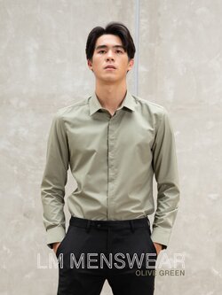 เสื้อเชิ้ตคอปกธรรมดา ซ่อนกระดุม สีเขียวมะกอก (Olive Green Shirt - Standard Collar - Hidden Button)