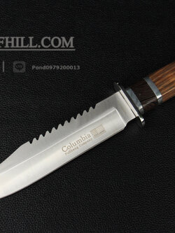 มีดใบตาย COLUMBIA รุ่น HK311A ใบมีดทรงโบวี่ ด้ามจับไม้คลาสสิค ท้าย Stainless Steel พร้อมซองไนลอน
