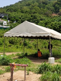 เต็นท์เช่าขนาดกว้าง4ยาว8เมตร(4x8) ทรงจั่วสีขาวเหมาะสำหรับใช้งานระยะยาว