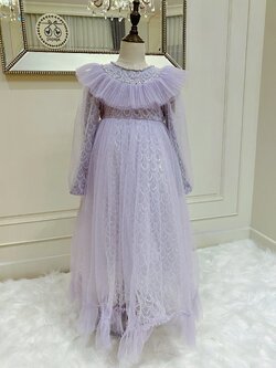 เดรสออกงานราตรียาวแขนยาวสีม่วงพาสเทลหวาน