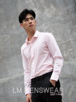 เสื้อเชิ้ตคอปกธรรมดา ซ่อนกระดุม สีชมพูอ่อน (Soft Pink Shirt - Standard Collar - Hidden Button)