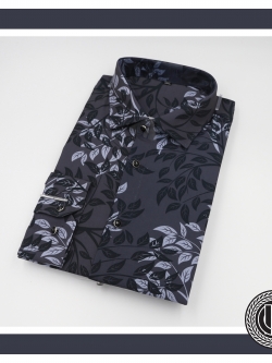 Black-Grey Leaves Patterned Shirt
