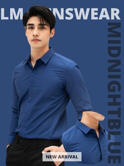 เสื้อเชิ้ตคุณภาพ คอปก 2 แบบ (ซ่อนกระดุม / โชว์กระดุม) สีน้ำเงินมิดไนท์ (Midnight Blue)