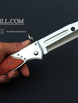 มีดพับสปริง ดาบติดปลายกระบอกลำกล้อง AK-47 ขนาด 13 นิ้ว ด้ามไม้ พร้อมซอง