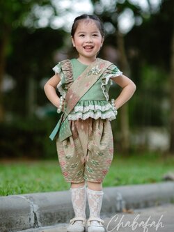 (เซต 4 ชิ้น) ชุดไทยแบรนด์ Chabafah รุ่น ศิรินภา สีเขียว