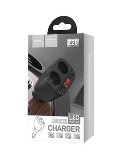 HOCO หัวชาร์จในรถ 3.1A USB 2 พอร์ต มีช่องเพิ่มที่จุดบุหรี่ 2 ช่อง และจอ LED บอกสถานะ Car charger with digital display (สีดำ) จำนวน 1 ชิ้น ดำ