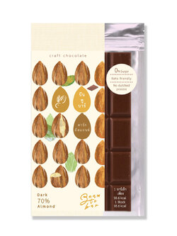 ดาร์กช็อกโกแลต 70%ผสมอัลมอนด์ คราฟช็อกโกแลตจากเมล็ดโกโกจันทบุรีตราบีนทูบาร์ สูตรคีโต DarkChocolateAlmond ketobeantobar