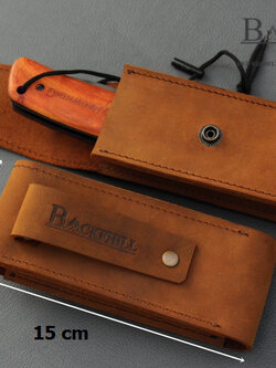 ซองมีดพับหนังแท้ BACKFHILL รุ่น Co.06 ขนาด 6 " ( กระดุมทองเหลือง ) สำหรับใส่มีดพับที่มีขนาด 6 นิ้ว ( วัสดุหนังกลับด้านสีน้ำตาล )