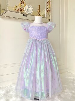 ชุดเจ้าหญิงเอลซ่าแขนตุ๊กตา ช่วงอกปักเลื่อม กระโปรงเหลือบเมทาลิค