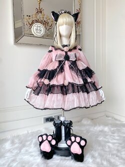 (เซต 5 ชิ้น) ชุดคอสเพลย์งานไฮพรีเมี่ยม แมว Black Pink โทนชมพูดำ ครบเซต (ชุด+ที่คาดผม+ถุงมือ+ถุงเท้า+หางแมว)