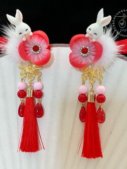 (No.193) ขายเป็นคู่ กิ๊ฟติดผมตรุษจีน ประดับตัวกระต่าย