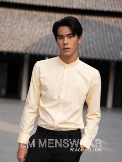 เสื้อเชิ้ตคอจีน สีเหลืองพีช (Peach Yellow Shirt - Mandarin Collar)