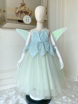 ชุดเจ้าหญิงทิงเกอร์เบลสีเขียวพร้อมปีกสีขาว รุ่นไฮพรีเมี่ยม งานสวยอลัง ปักเลื่อมทั้งชุด
