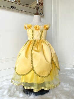 ชุดเจ้าหญิงเบลล์ รุ่นผ้าซาตินกุ๊นลูกไม้ทอง