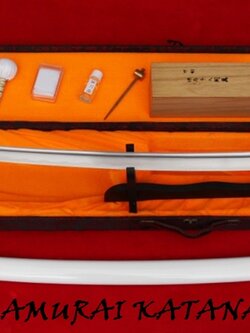 ดาบซามูไรคาตานะ KAWASHIMA STEEL. ขนาดความยาวรวม 40 นิ้ว เหล็ก HIGH CARBON NISI1060 ฝักดาบสีขาวไม้เนื้อแข็งลายสวยงาม
