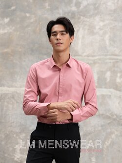 เสื้อเชิ้ตคอปกธรรมดา ซ่อนกระดุม สีชมพูโรส (Rose Pink Shirt - Standard Collar - Hidden Button)