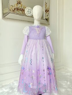 ชุดเจ้าหญิงราพันเซลแขนยาว รุ่นปักเลื่อมขาวม่วง กระโปรงไล่โทนสี