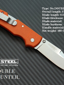 มีดพับนายพราน cold steel รุ่น DOUBLE SAFE HUNTER ใบมีด 8cr13 Mov ทรงโบวี ( AAA ) ด้ามส้ม