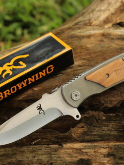 มีดพับ BROWNING Stainless Steel ประกับไม้สีครีม มีด OME เกรดดี