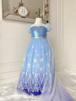 ชุดเจ้าหญิงเอลซ่าชายกระโปรงพิมพ์ลายย้อมไล่โทนฟ้าม่วง