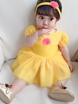 ชุดเจ้าหญิงเบลล์วัยทารก บอดี้สูท พร้อมโบว์คาดผม