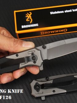 มีดพับ BROWNING F126 ใบมีดปลายแหลม 5Cr15mov ด้ามจับ G10 แท้สีดำด้าน