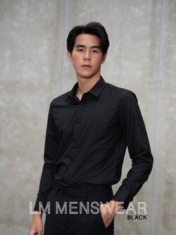 เสื้อเชิ้ตคอปกธรรมดา ซ่อนกระดุม สีดำ (ฺBlack Shirt - Standard Collar - Hidden Button)
