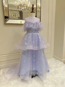 เดรสออกงานราตรียาวแขนกุดสีม่วงพาสเทลสุดหวาน