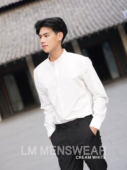เสื้อเชิ้ตคอจีน สีขาวครีม (Cream White Shirt - Mandarin Collar)