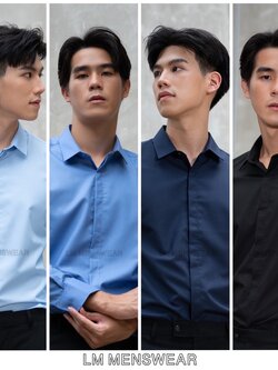 เสื้อเชิ้ตคุณภาพ คอปก 2 แบบ (ซ่อนกระดุม / โชว์กระดุม) สีฟ้า(Sky Blue) สีฟ้าเข้ม(Royal Blue) สีกรม(Navy) สีดำ(Black)