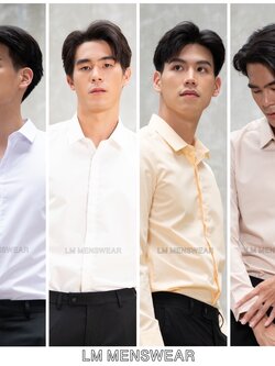 เสื้อเชิ้ตคุณภาพ คอปก 2 แบบ (ซ่อนกระดุม / โชว์กระดุม) สีขาวWhite ขาวครีมCream White เหลืองพีชPeach Yellow น้ำตาลอ่อนLight Brown